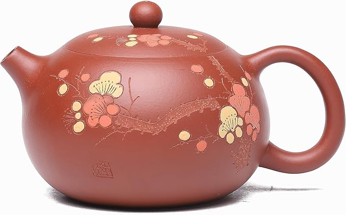 Fine Zisha Tea Pot Set,Master Handmade Genuine Yixing Clay Teapot 11.3 Oz with 4 Cups,Xishi Tea Set,Zhuni Red Beauty Clay