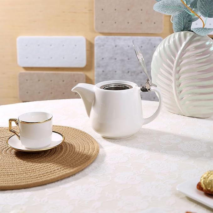 Ceramic Teapot With Stainless Steel Infuser, Heat Resistant, Perfect Tea Maker, White, 500ml/17oz