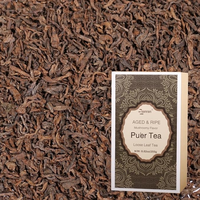 SANRAN Puer Tea Loose Leaf, Ripe Pu'erh Tea, Aged Black Pu'er Tea, 8.82oz