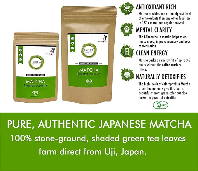 Matcha Wellness Superior Culinary Grade Organic Matcha Powder – 3.5oz Authentic Japanese Green Tea Powder from Kyoto – Perfect for Matcha Lattes, No Additives, Unsweetened