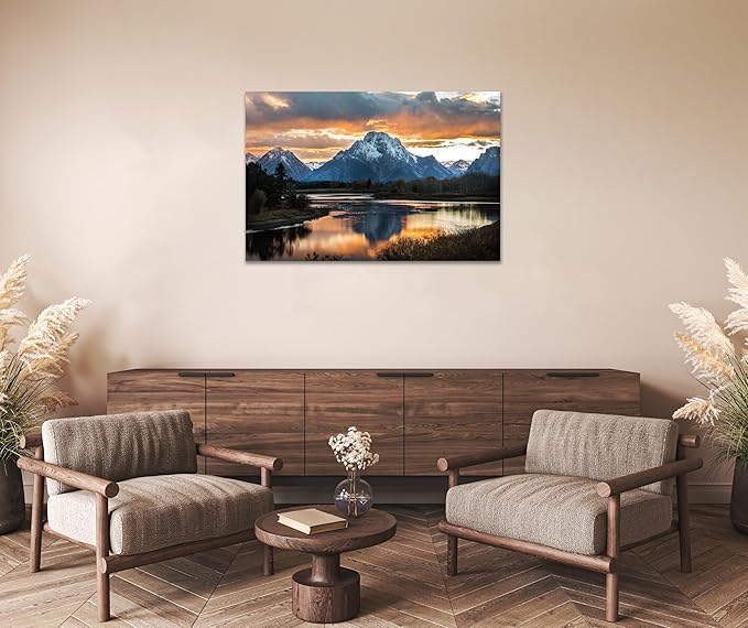 SKASNFAI Grand Teton National Park Canvas Wall Art Mountain Landscape Print Picture Framed Nature Wall Decor for Living Room Office (20L x 30W)