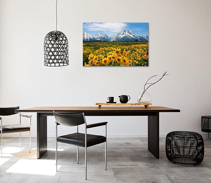 SKASNFAI Mountain Office Picture Wall Decor Sunflower Landscape Living Room Wall Art, Grand Teton Posters Print Artwork for Walls (16L x 24W)
