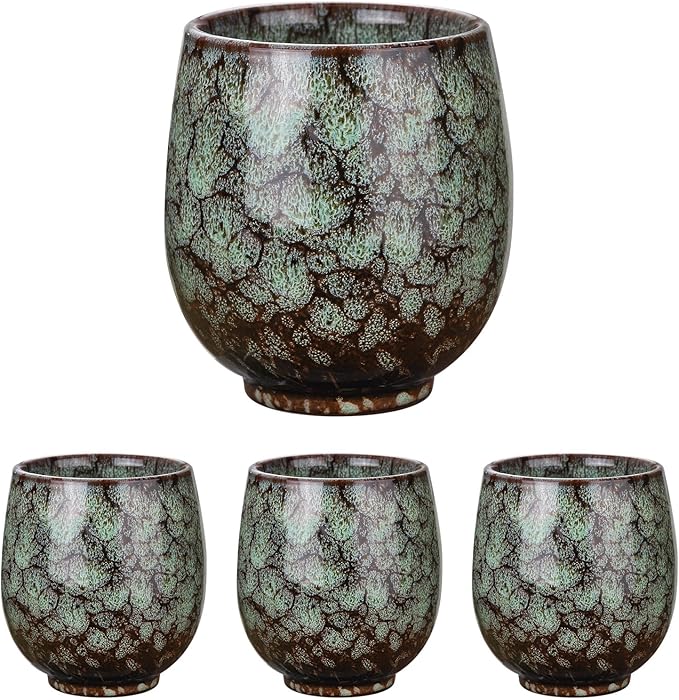 HARFINGTON 4pcs Chinese Ceramic Teacup 5.41oz Traditional Gong Fu Tea Set Japanese No Handle Small Tea Cup for Mate Tea Coffee Wine Drinks, Indigo