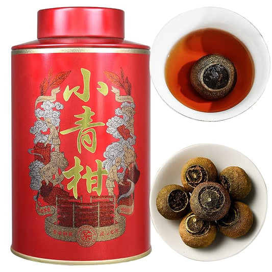XIXICHA Puerh Tea Premium Tangerine Peel Pu-erh Tea 5.64oz(160g) Xiao Qing Gan Xinhui ChenPi Pu'er Citrus Yunnan Puerh Green Orange Peel 陈皮普洱茶 普洱小青柑 广东新会小青柑 云南勐海普洱茶 熟茶