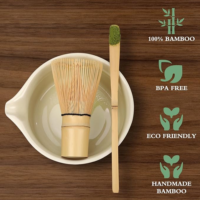 Matcha Whisk Set with Bamboo Whisk Matcha Whisk Holder Bamboo Scoop and Tea Spoon 4 Pcs Matcha Making Kit Japanese Tea Tools For Christmas Gift