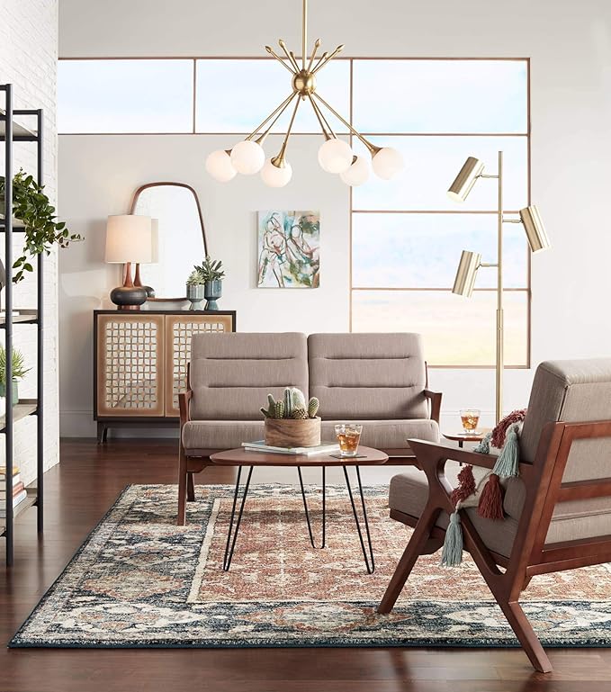 360 Lighting Andi Mid Century Modern Table Lamp 24.5" High Hammered Bronze Ceramic Wood Off White Tall Drum Shade for Living Room Bedroom House Bedside Nightstand Home Office (Color May Vary)