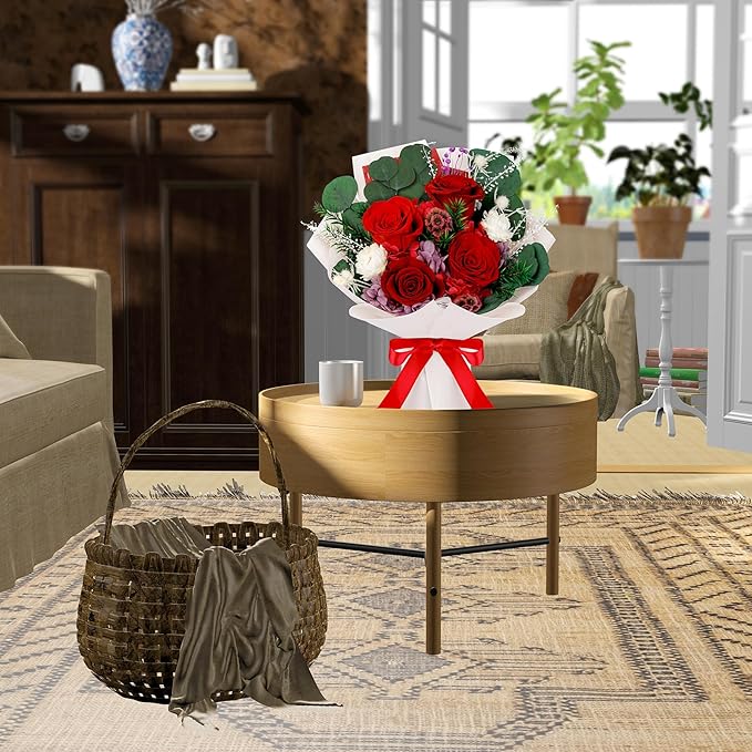 Perfectione Roses 4 Roses Mixed Bouquet for Mother's Day, Flowers for Delivery, Preserved Flowers Birthday Gift for Women Mom Wife Grandma Her, Red