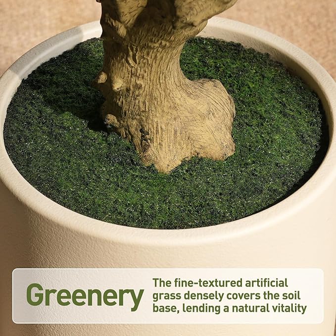 Olive Tree Artificial Indoor, 8FT Tall Faux Olive Tree with 11.5in White Planter, Artificial Plants with Natural Wood Trunk and Lifelike Fruits for Home Office Decor,VN224