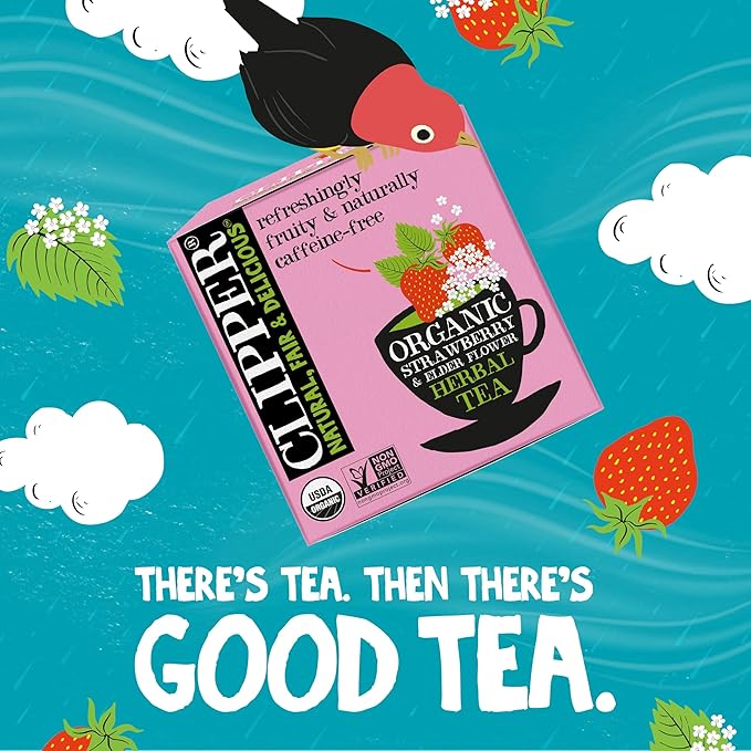 Clipper Tea Strawberry & Elderflower Herbal Tea – Caffeine Free, USDA Organic, Great Hot or Iced – Refreshingly Fruity, Natural, Fair & Delicious – 50 Tea Bags