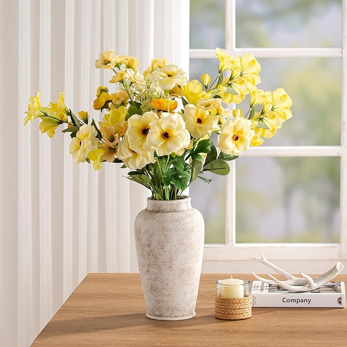 Ceramic Large Flower Vase, 11 Inch Tall White Rustic Vase Farmhouse Decorative Vase Floral Pottery Vases for Home Decor Table Living Room Entryway Mantel Bedroom Bathroom Kitchen - Rustic White