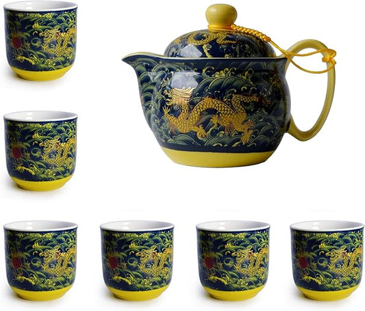 Ceramic Teapot With 6 Cups Set Chinese Dragon Teapot with Infuser and Teacup for Home Office Tea Set
