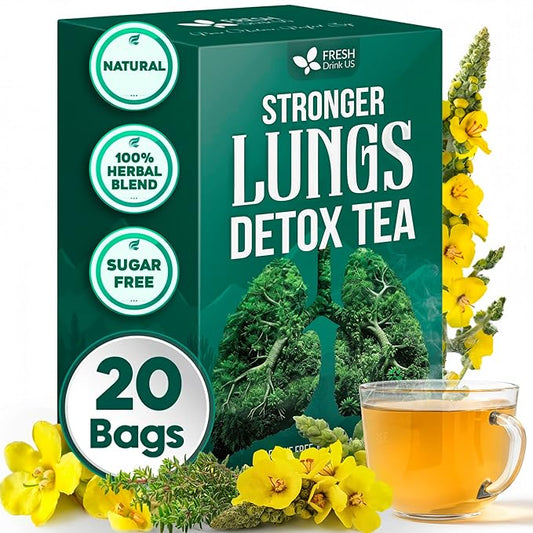FreshDrinkUS StrongerLungs 20 Tea Bags - Mullein Leaf, Ginseng, Elderberry, Ginger & Thyme - Supports Lung Cleanse, Congestion Relief & Mucus Detox - Caffeine-Free & All-Natural