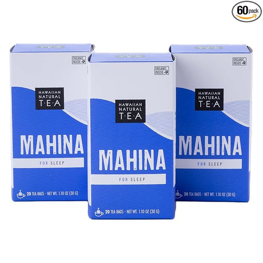 Hawaiian Natural Tea Organic Mahina Chamomile Tea with Passionflower & Valerian Root - Caffeine Free, Herbal, Antioxidant-Rich, For Calming, Wellness, Bedtime, Anxiety & Stress - 60 Bags