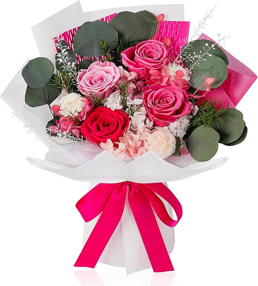 Perfectione Roses 4 Roses Mixed Bouquet for Mother's Day, Flowers for Delivery, Preserved Flowers Birthday Gift for Women Mom Wife Grandma Her, Pink