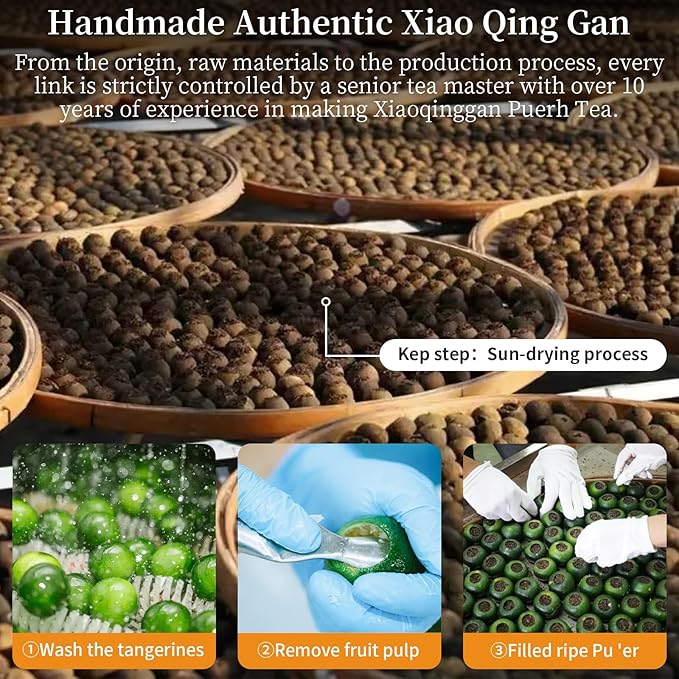 XIXICHA Puerh Tea Premium Tangerine Peel Pu-erh Tea 5.64oz(160g) Xiao Qing Gan Xinhui ChenPi Pu'er Citrus Yunnan Puerh Green Orange Peel 陈皮普洱茶 普洱小青柑 广东新会小青柑 云南勐海普洱茶 熟茶