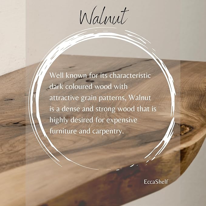 EccaShelf Rustic Live Edge Floating Shelves for Wall, Solid Wood Floating Shelf for Room, Natural Wood Wall Shelves for Bathroom, Floating Real Walnut Wood Shelf (37'' x 10'')