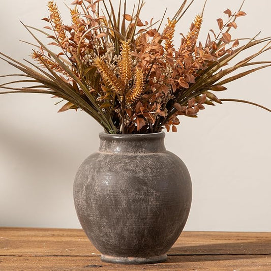 Ceramic Flower Vase, 6.7 Inch Rustic Farmhouse Decorative Vase Pottery Pampas Grass Vases for Home Decor Table Living Room Entryway Mantel Bookshelf Bedroom Bathroom Kitchen - Brown