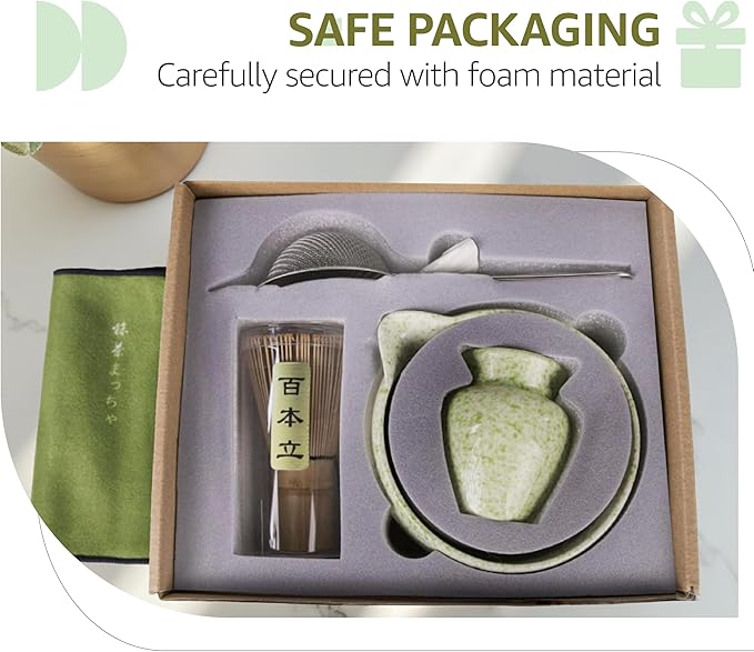 Inmorven Matcha Whisk Set, 7 Pcs Matcha Kit Includes Matcha Bowl, Whisk & Holder, Bamboo Scoop, Scoop Rest, Sifter & Tea Towell - Japanese Tea Tools For Ceremony Gift