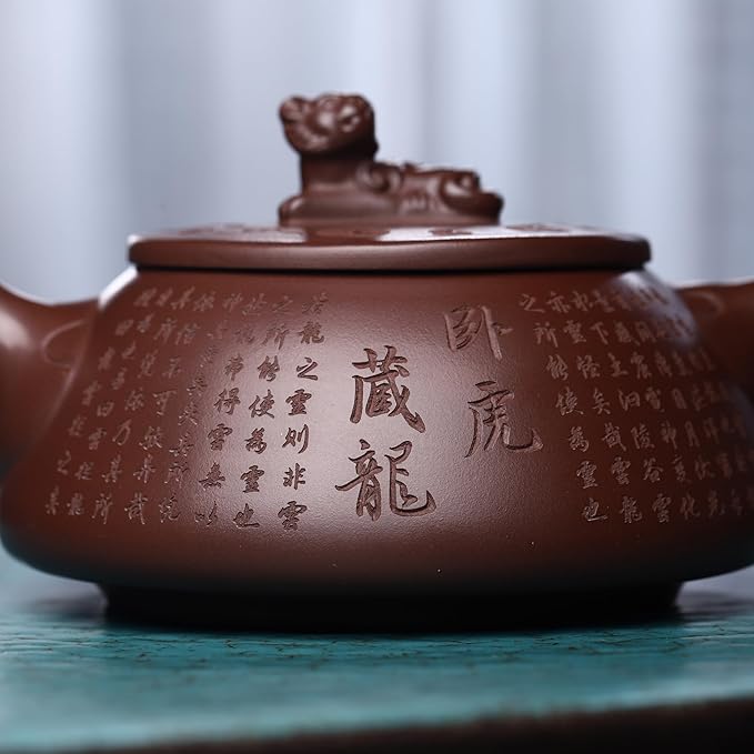 Zisha Teapot, Chinese Yixing Clay Handmade Tea Pot 10.8 Oz, Infuse Brew Kung Fu Loose Leaf Tea Maker -DragonTiger,Zini Purple Clay