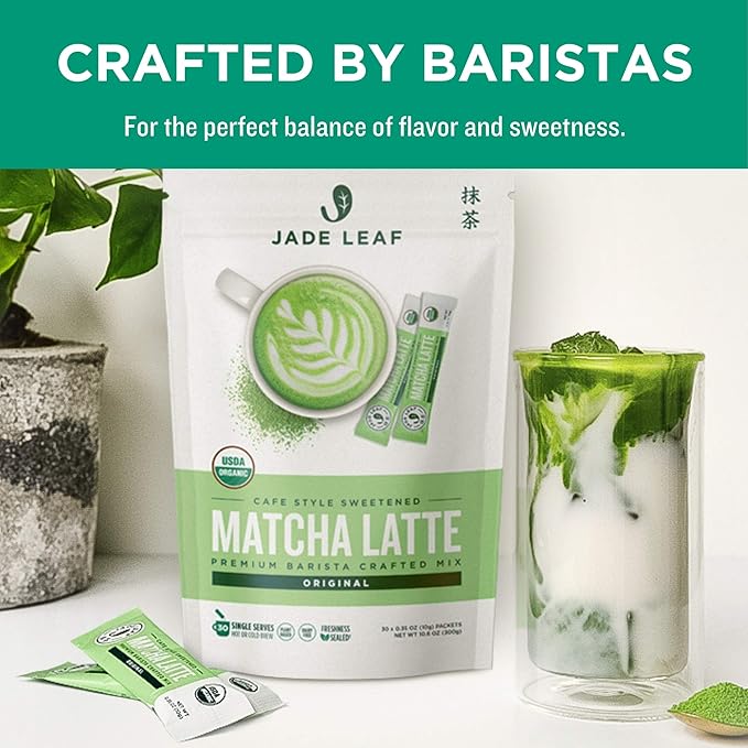 Jade Leaf Matcha Organic Premium Ceremonial Grade Matcha Green Tea Powder - Japanese - Culinary, Ingredient, Ceremonial Barista Teahouse, Latte, Collagen, 0.35 Ounce (Pack of 100), Matcha Latte