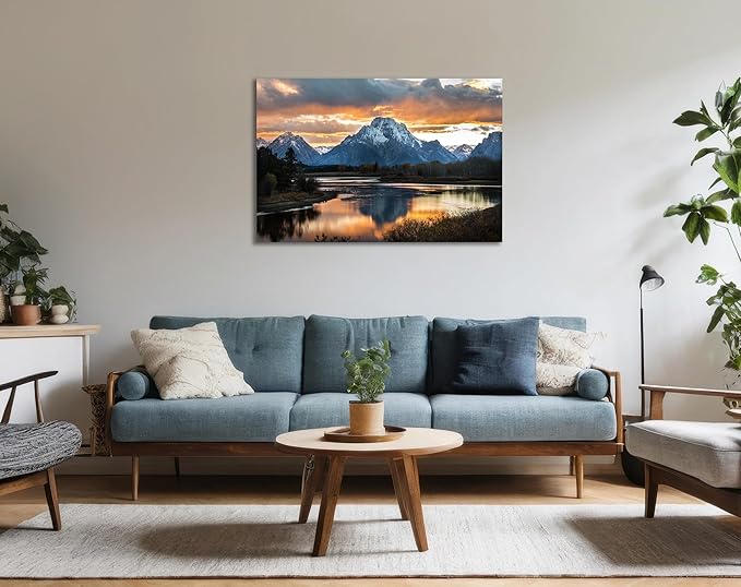 SKASNFAI Grand Teton National Park Canvas Wall Art Mountain Landscape Print Picture Framed Nature Wall Decor for Living Room Office (12L x 16W)