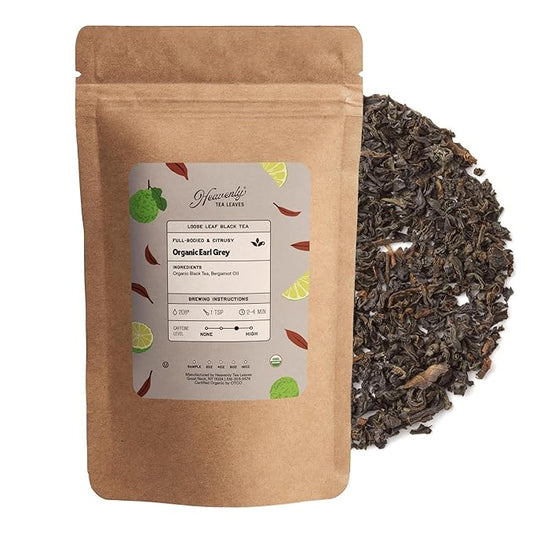 Heavenly Tea Leaves Organic Earl Grey, Loose Leaf Black Tea, 4 Oz. (Approx. 50 Cups) - Strong, Full Bodied, Brisk, Great For Hot Or Iced Tea, Naturally Caffeinated, Premium Quality