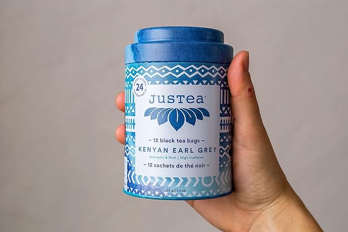 JusTea Kenyan Earl Grey | Pyramid Compostable Tea Bags | Black Tea | 12+ Cups | High Caffeine | Award-Winning | Fair Trade | Non-GMO
