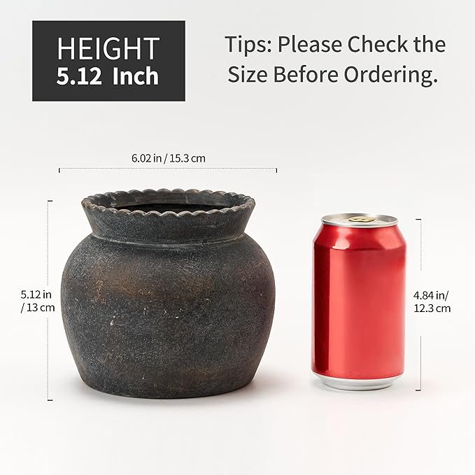 SIDUCAL Ceramic Flower Vase with Wide Mouth Lace, 5.1 Inch Pottery Rustic Farmhouse Boho Vases, Small Terracotta Vase for Home Decor, Table, Living Room, Bathroom, Shelf, Wedding, Bronze