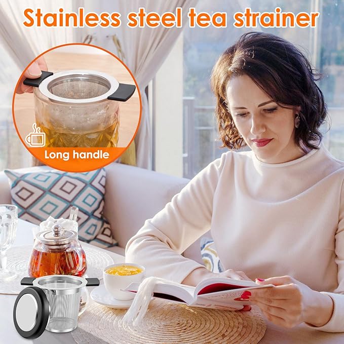 4 Pcs Tea Strainers for Loose Tea Stainless Steel Tea Steeper Large Capacity Tea Infuser Fine Mesh Tea Diffuser with Silicone Lid and Heat Proof Double Handles for Teapots Cups Mugs