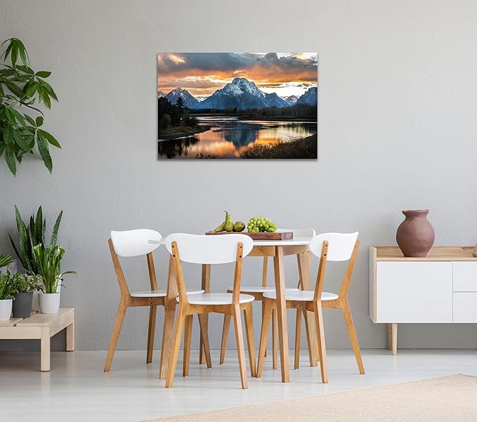 SKASNFAI Grand Teton National Park Canvas Wall Art Mountain Landscape Print Picture Framed Nature Wall Decor for Living Room Office (16L x 24W)