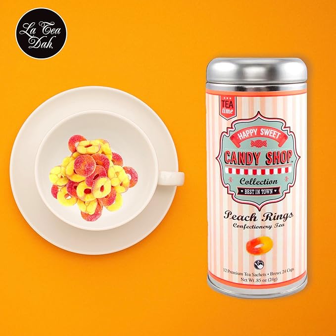 La Tea Dah Peach Green Tea - Gunpowder Green With Natural Peach & Apricot Flavor, Unsweetened & Lightly Caffeinated Dessert Tea, Serve Hot or as Iced Tea (12 Tea Bags)