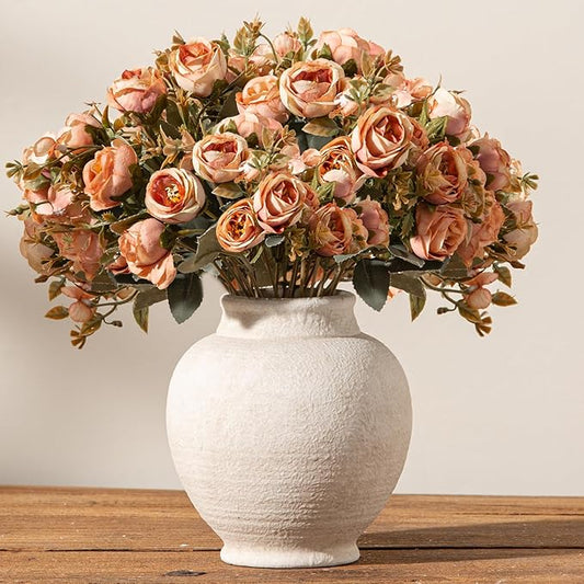 Ceramic Rustic Farmhouse Vase, 6 Inch White Small Flower Vase Decorative Vase Short Pottery Vases for Home Decor Table Living Room Entryway Mantel Bookshelf Bedroom Bathroom Kitchen - White