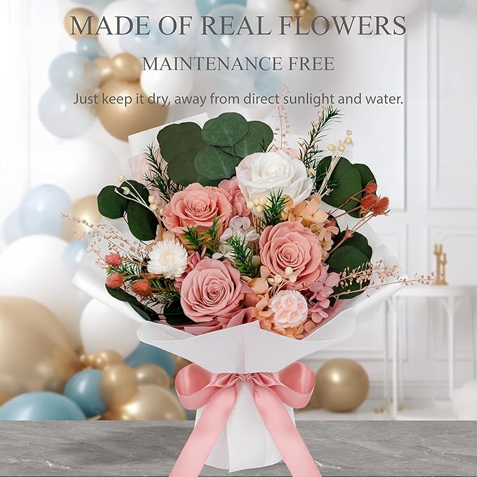 Perfectione Roses 4 Roses Mixed Bouquet for Mother's Day, Flowers for Delivery, Preserved Flowers Birthday Gift for Women Mom Wife Grandma Her, Dusty Rose