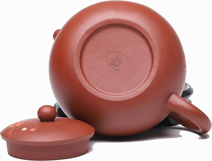 Fine Zisha Tea Pot Set,Master Handmade Genuine Yixing Clay Teapot 11.3 Oz with 4 Cups,Xishi Tea Set,Zhuni Red Beauty Clay