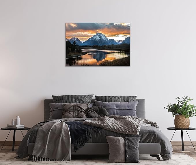 SKASNFAI Grand Teton National Park Canvas Wall Art Mountain Landscape Print Picture Framed Nature Wall Decor for Living Room Office (20L x 30W)