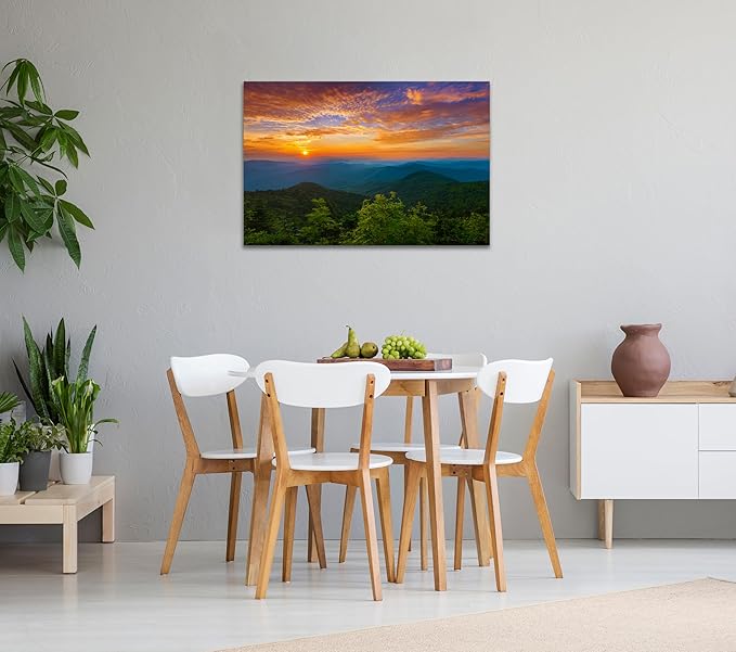 SKASNFAI Smoky Mountain Wall Art Framed Nature Forest Posters Canvas Print Office Picture Wall Decor Blue Ridge Mountain Artwork Painting for Bedroom (24L x 36W)