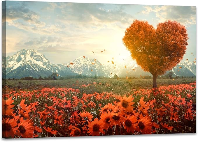 SKASNFAI Grand Teton Wall Art Mountain Artwork Landscape Picture Living Room Home Office Decor Sunflower Canvas Posters Print for Walls (24L x 36W)