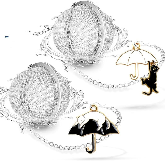 2Pack Tea Infuser with Cute Cat Charm,Premium Stainless Steel Loose Leaf Tea Strainer Tea Steeper Tea Ball Tea Infusers for Loose Tea