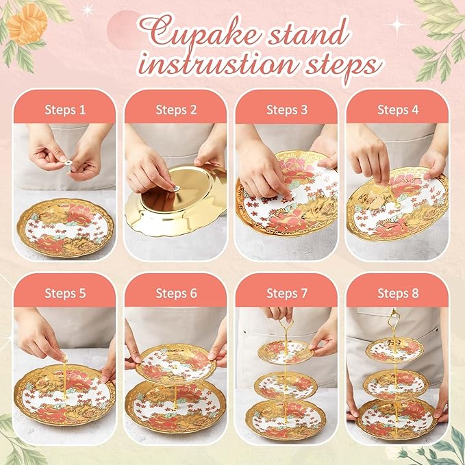 Maxcheck 21 Pcs Tea Party Set for Adults European Floral Tea Set with Metal Holder and 3 Tier Ceramic Cake Stand Porcelain Flower Cup Teapot for Dessert Cupcake(Advanced Style)