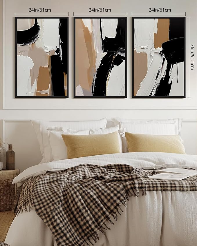 KUVIOKE Black Abstract Shapes Framed Canvas Wall Art Minimalist Graffiti Pastel Wall Decor Modern Illustration Art Painting for Bedroom Dining Room 24x36in (Black Framed)