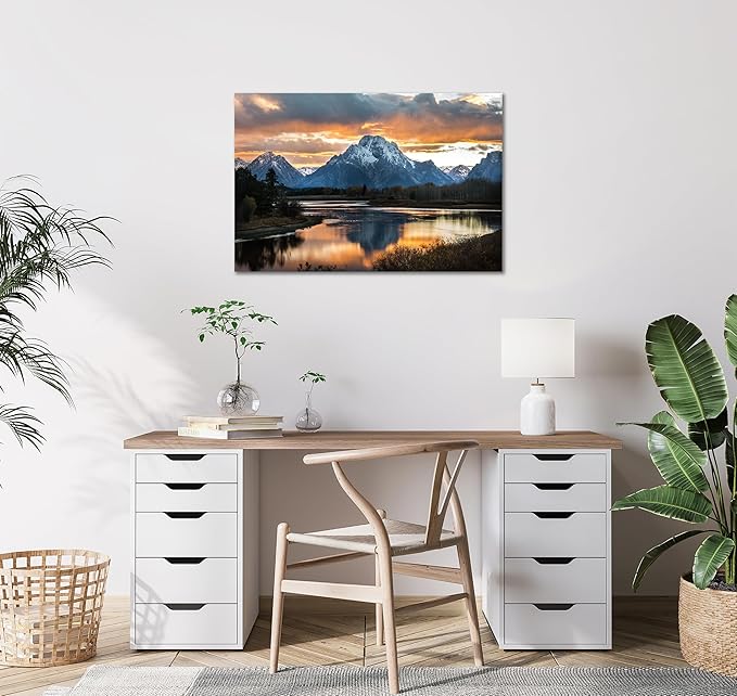 SKASNFAI Grand Teton National Park Canvas Wall Art Mountain Landscape Print Picture Framed Nature Wall Decor for Living Room Office (20L x 30W)