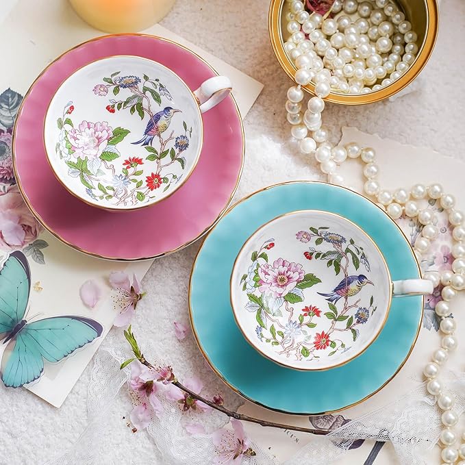 Aynsley Handpainting Colored Glaze Pembroke Oban Fine Bone China English Tea Cup and Saucer Set, 6.1 oz (Mill Green)