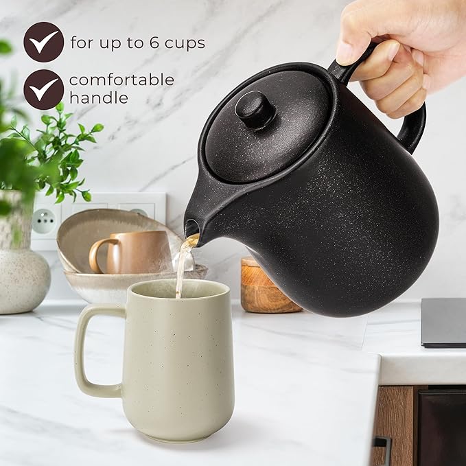 Teapot with Warmer Set, 1.2 L, Ceramic Teapot with Strainer Insert and Candle Warmer, Tea Pot, Teapot with Ceramic Warmer