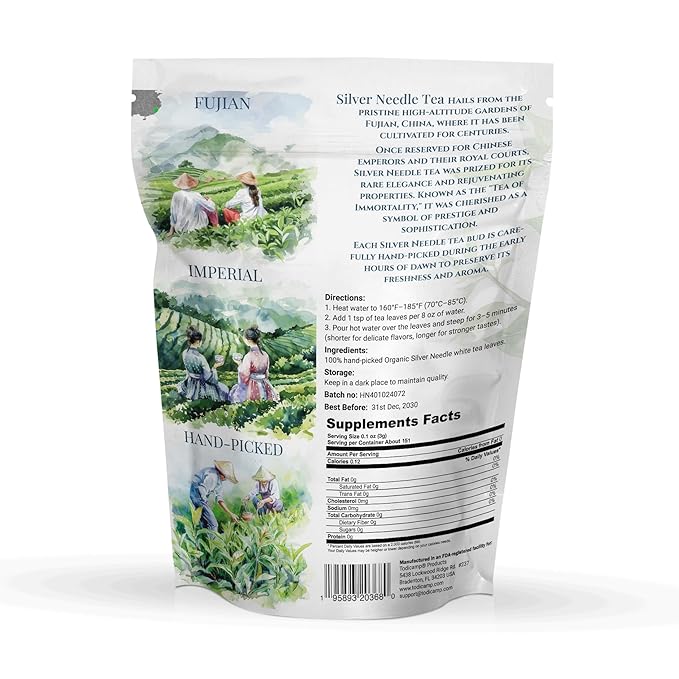 TODICAMP Organic Silver Needle Tea - 1 lb of Premium Organic White Tea Loose Leaf