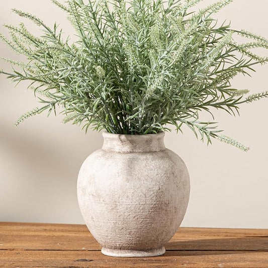 Ceramic Rustic Vase, 6 Inch Small Flower Farmhouse Vase Decorative Vase Short Pottery Vases for Home Decor Table Living Room Entryway Mantel Bookshelf Bedroom Bathroom Kitchen - Rustic White
