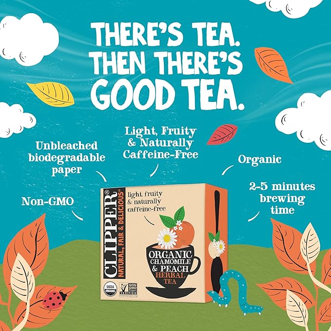 Clipper Tea Chamomile & Peach Teabags – USDA Organic, Great Hot or Iced – Natural, Fair & Delicious Fruity Chamomile & Peach Infusion – 50 Tea Bags