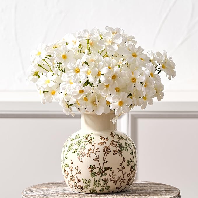 SIDUCAL Ceramic Green and Beige Antique Vase, 5.91 Inch Retro Ice Cracked Chinoiserie Floral Vase, Rustic Farmhouse Vases for Home Decor, Bookshelf, Office, Garden, Chinoiserie Decor, Tuscan Decor