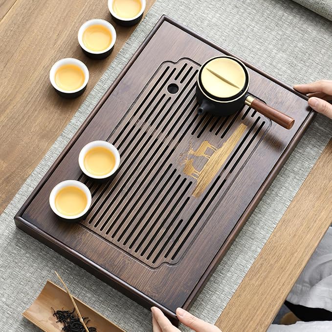 Ufine 15.7 Inch Bamboo Gongfu Tea Tray Large Tea Table Box with Water Storage Chinese Kung Fu Tea Serving Tray