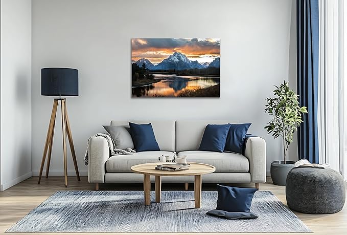 SKASNFAI Grand Teton National Park Canvas Wall Art Mountain Landscape Print Picture Framed Nature Wall Decor for Living Room Office (16L x 24W)