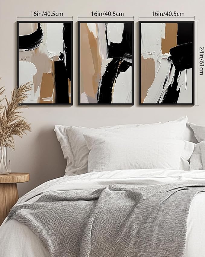 KUVIOKE Black Abstract Shapes Framed Canvas Wall Art Minimalist Graffiti Pastel Wall Decor Modern Illustration Art Painting for Bedroom Dining Room 16x24in (Black Framed)